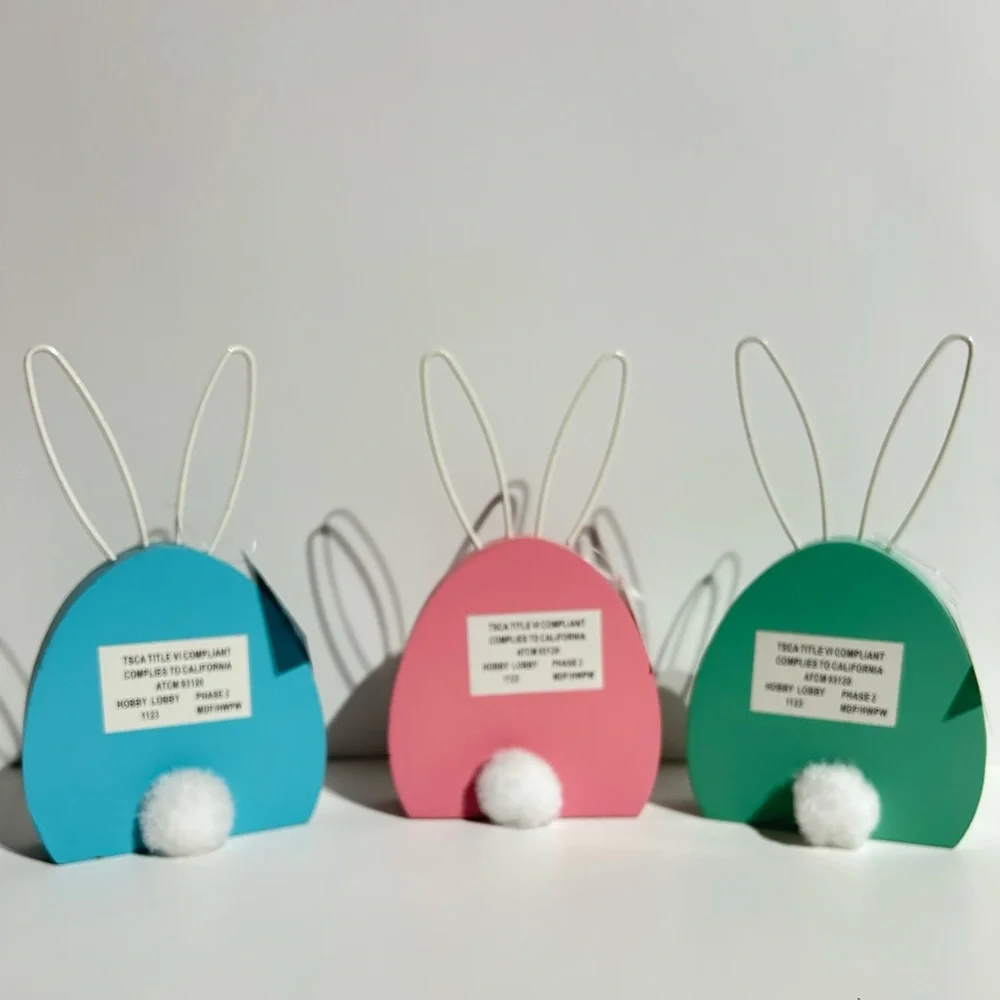 Easter Bunny Feet Wood Metal Ears Pastel Blue Pink Green Set 3 Fairycore NEW